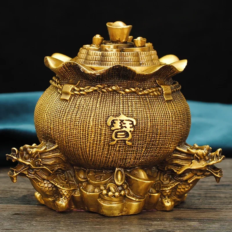 Lucky Attract Wealth Copper Treasure Bowl Money Jar Ornaments Home Desktop Decor