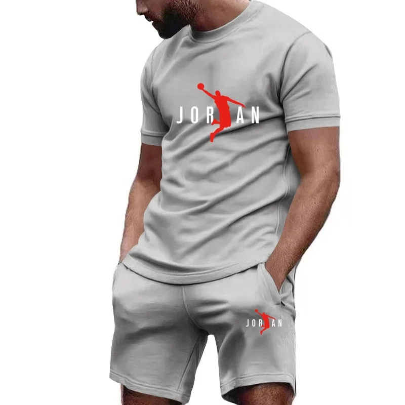 

2026 Men's Summer High Quality Super Comfortable Breathable Short Sleeve T-shirt+Casual Jogging Shorts 2-piece Set