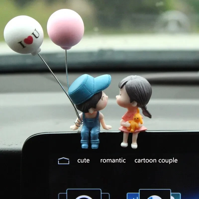 Cute Ornaments Couple Action Figurines Balloons For Car Dashboard Decoration image 3