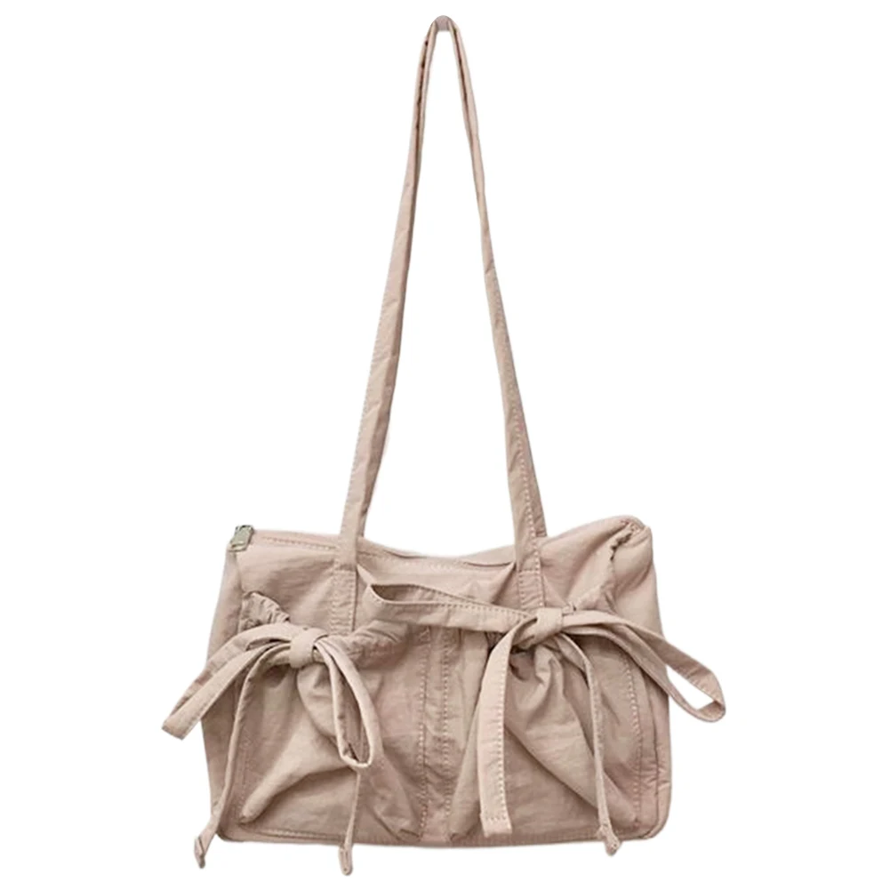 Sac à main d'épicerie en nylon avec nœud pour femme, sac à main initié à la mode, sac fourre-tout de voyage, fermeture à glissière, extérieur, filles, 03