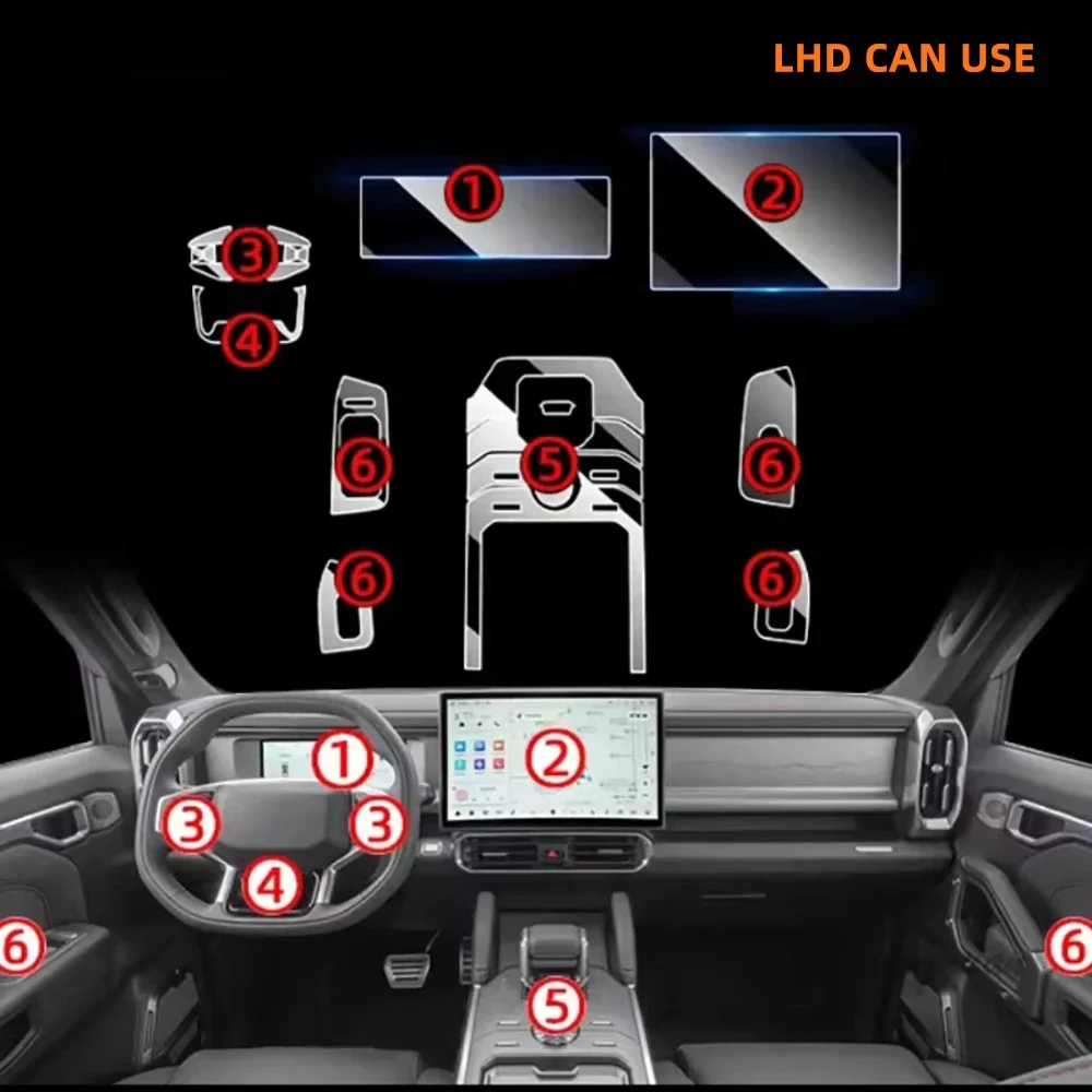 

TPU Protective Film for Jetour Traveller T2 2023-2024 Car Center Console Transparent Anti-scratch Repair Interior Film Sticker