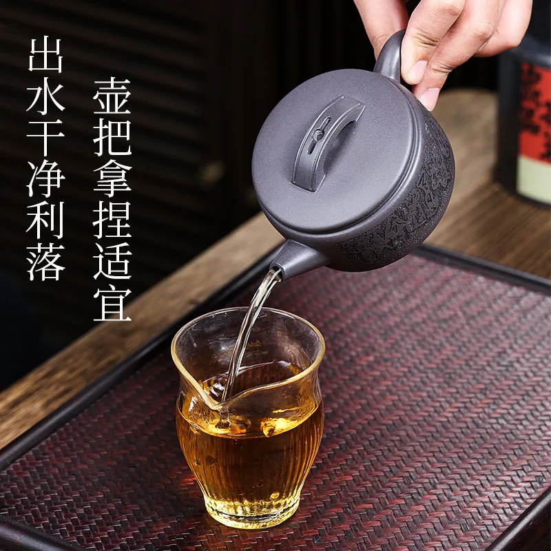 Yixing Tianqing Zisha Hanwa Teapot Handmade Spring Autumn Engraving Gongfu Brewer 190ml 4