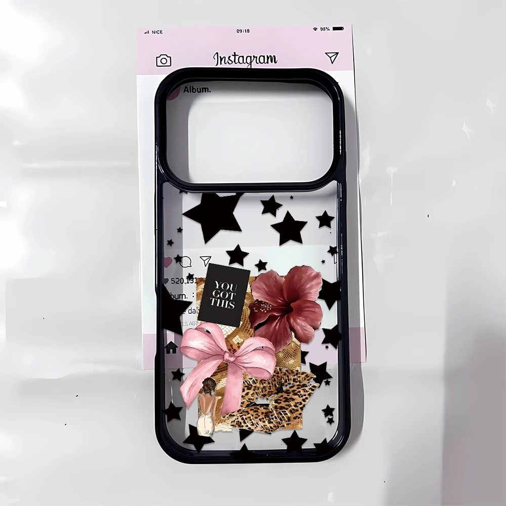 Leopard Pattern Bow Star Retro Slim Trendy Button Cover Smooth for iPhone Plus 11 Max 14 Pro 17 16 Air 12 15 13 Phone Case