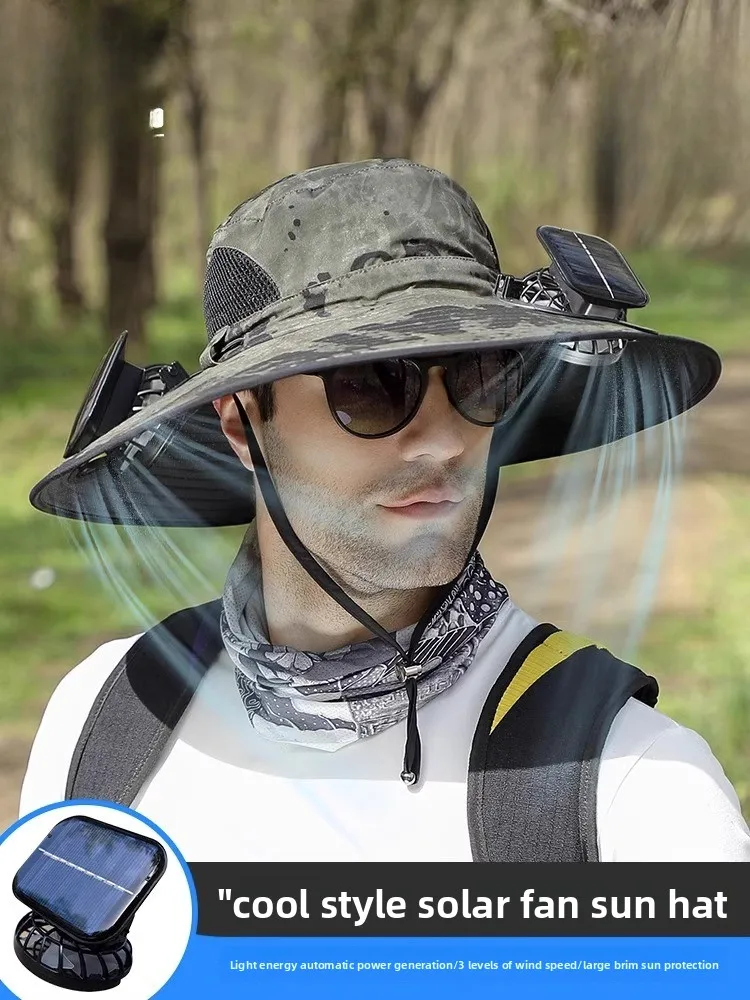 

Solar fan hat men's summer mountaineering fishing sunshade sun hat outdoor large brim anti-ultraviolet fisherman hat