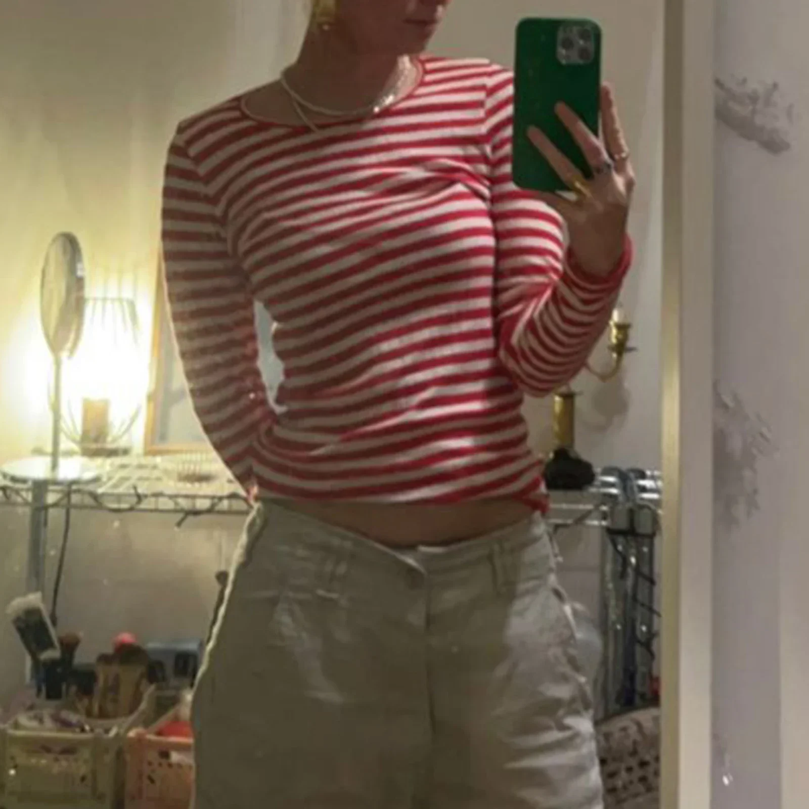 Vintage Preppy Style Y2K Crop Tops Clothes Cottage Striped Rib Knitted T-shirt Women Long Sleeve Casual Basic Tees Pullovers