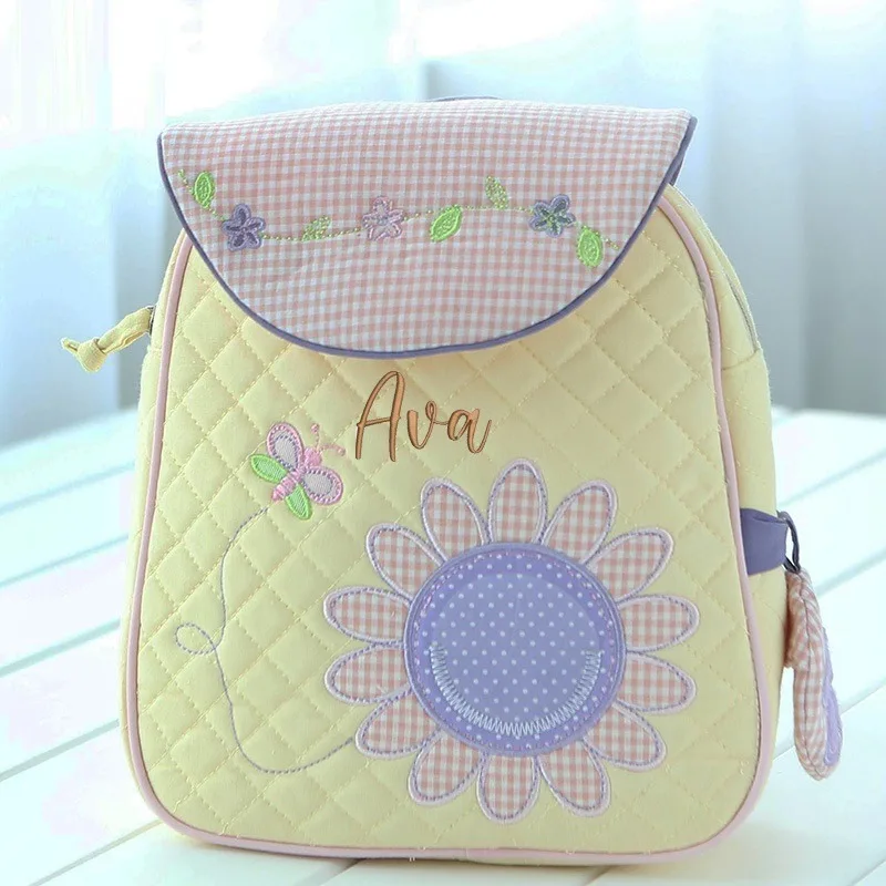 Personalized Kid Backpack Classic Kindergarten Girl Adjustable Strap Backpack Outdoor Travel Accessories Baby Sunflower Backpack