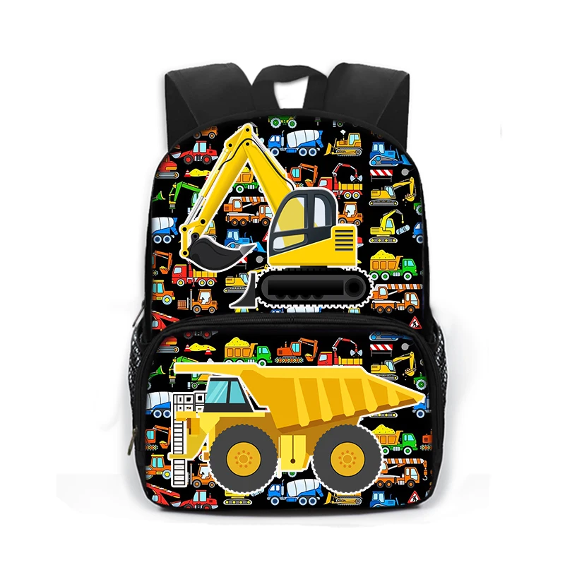 Cartoon Police Car School Bus Print Backpack for Teenagers Excavator Truck Children Daypack Kindergarten Bags Student Book Bag