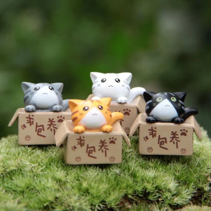 4pcs Mini Cat Ornament Garden Kitten Statue Gift For Kids Children Baby Room Cute Kawaii Toy Miniature Figurines Home Decoration
