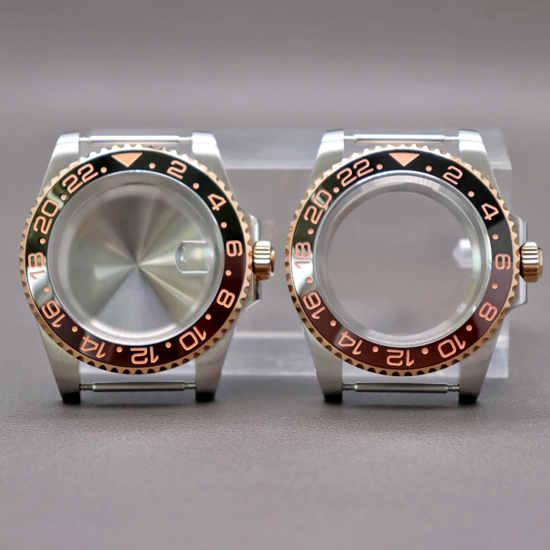 

silvery And Rose Gold Watch Case 316 Stainless Steel For NH34 NH35/36/38 ETA 2824 Miyota 8215 Movement 28.5mm Dial Gmt-master II