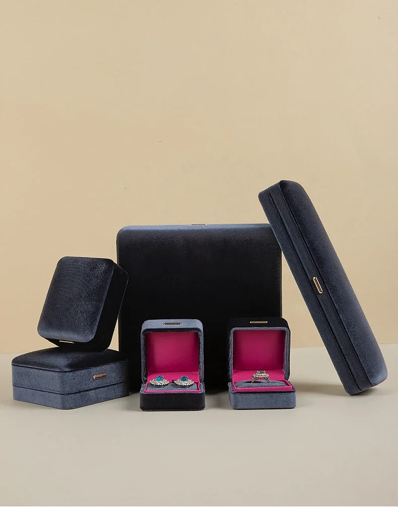 High End Rounded Edge Velvet Jewelry Storage Box with Multi Compartments for Earrings Rings Bracelets Necklaces Organizer Gift