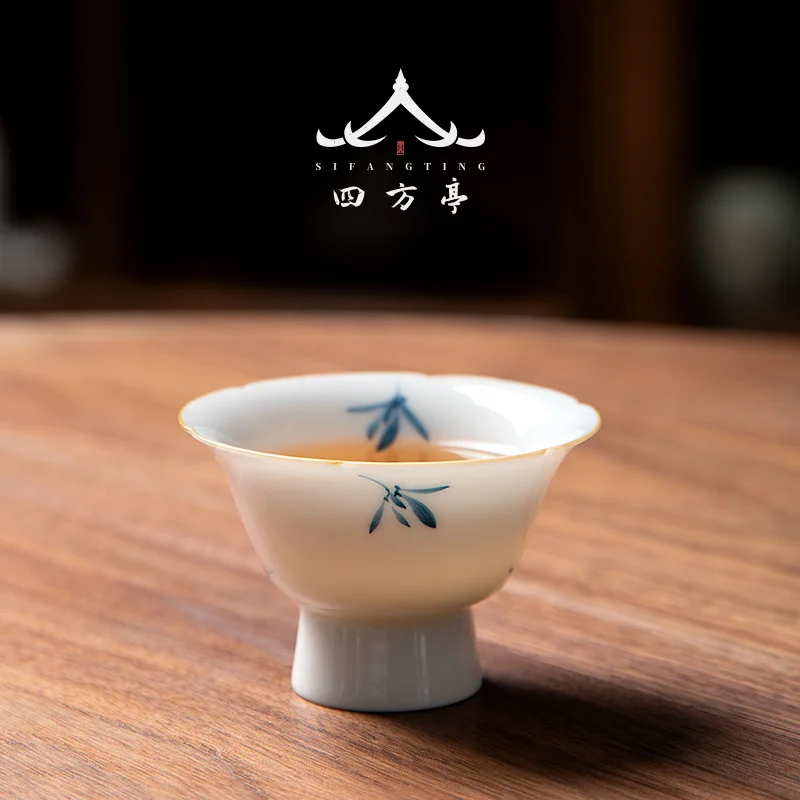 Hand-Painted Ceramic Tea Cup Ladies' Owner Cup Drinking Cup Single Cup Tea Bowl Tea Set Orchid High Foot Chinese Style Dining...