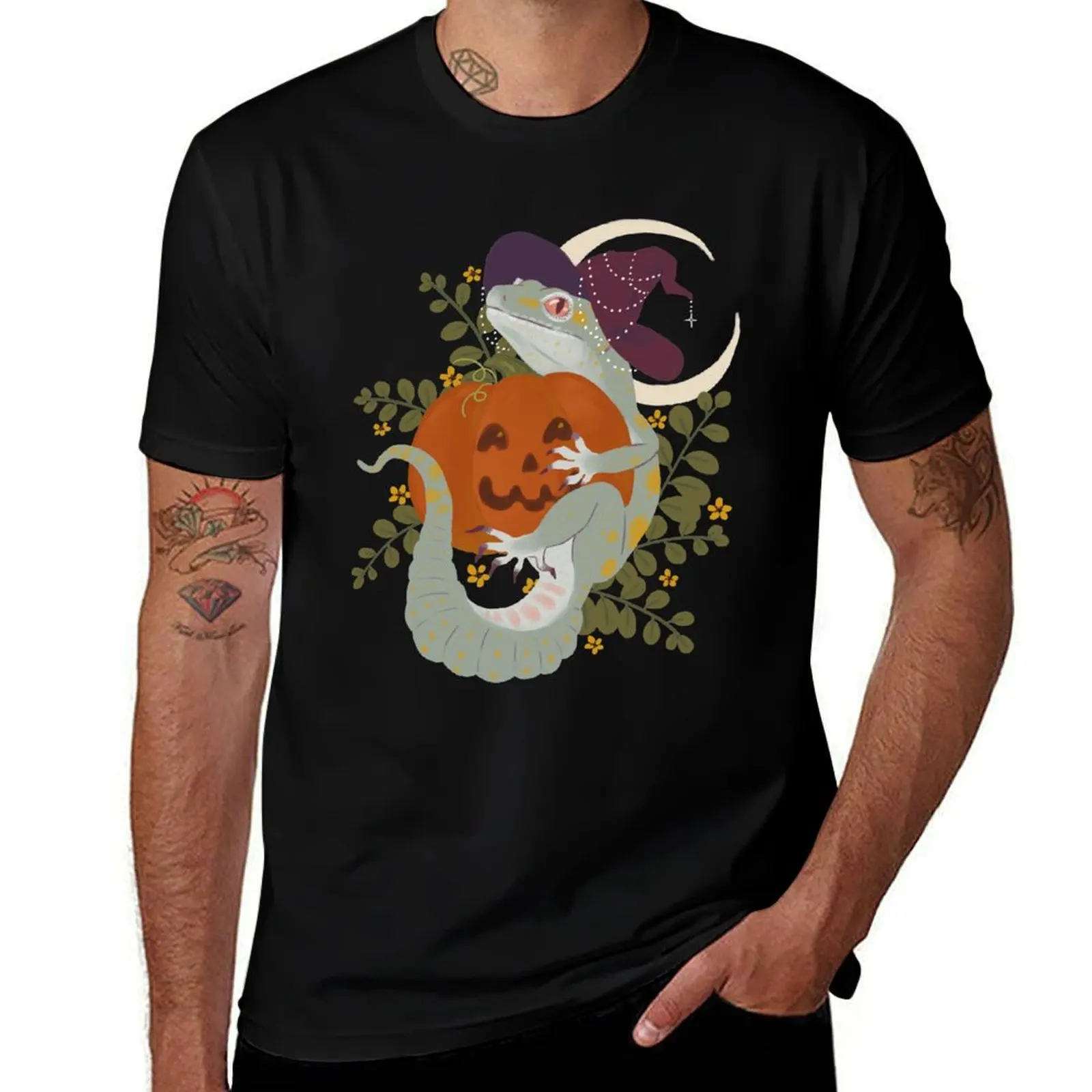 

Leopard Gecko and Jack-O-Lantern T-Shirt shirts graphic shirts graphic tees summer clothes mens graphic t-shirts