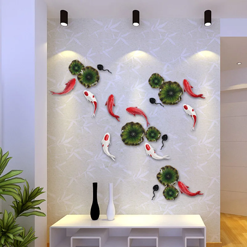 Noble and Elegant Painted Carp Lotus Leaf Wall Hanging Ornaments Room Decoration Wall Background Display Lotus Fish Pendants