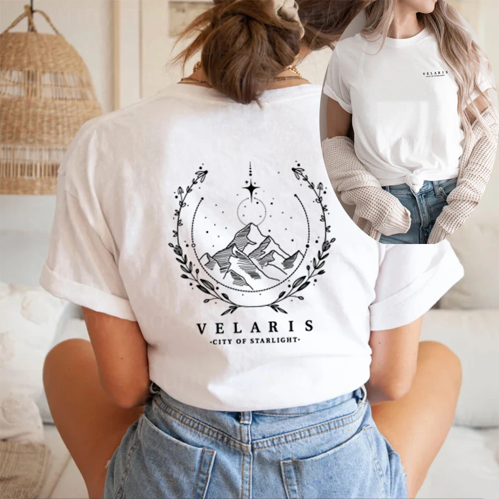 SJM-Camiseta de Velaris de dos lados para hombre y mujer, camisa Vintage de manga corta, tatuaje de Feyre, ACOTAR, Bookish