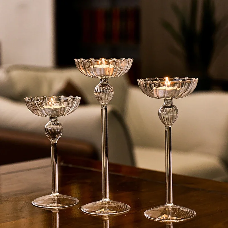 European high foot striped candlestick home decoration decoration wedding articles Romantic candlelight dinner candlestick props