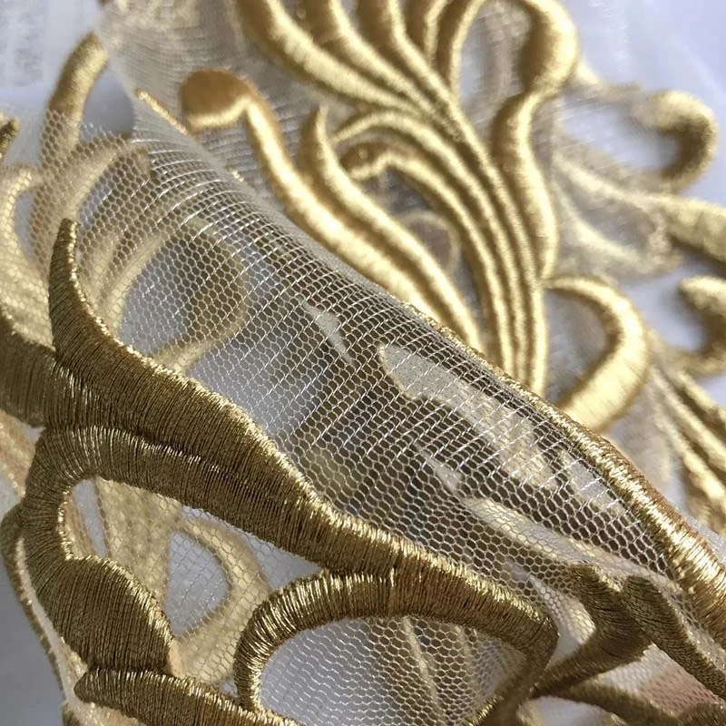 50*20.5CM/Gold Patches Bodice Fabric Applique,Lace Embroidery Sew On Patch Decoration for Bridal Gown,Wedding Dresses