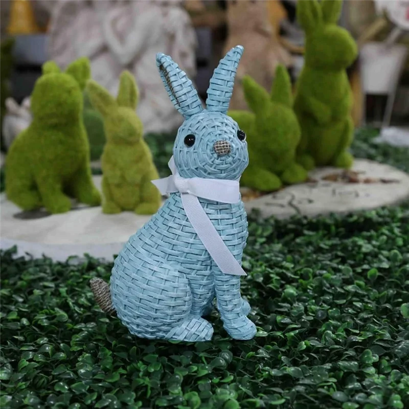 AS96-Simulasi Patung Kelinci Festival Seni Kerajinan Ornamen Dekorasi Meja Paskah, Biru Tahan Lama-A