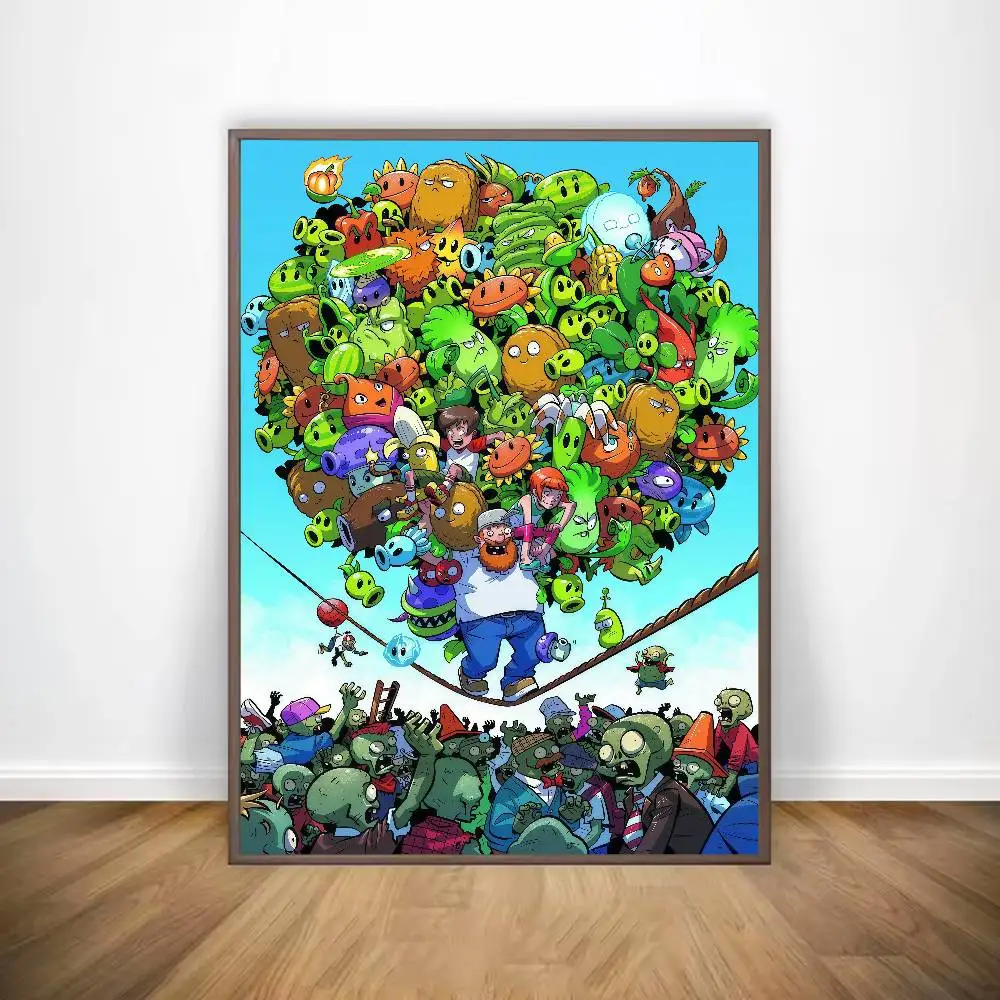 لعبة كلاسيكية P-Plants Vs Z-Zombies ذاتية اللصق ملصق فني معرض يطبع ذاتية اللصق ديكور المنزل الديكور صور مطبوعة للحوائط Livi