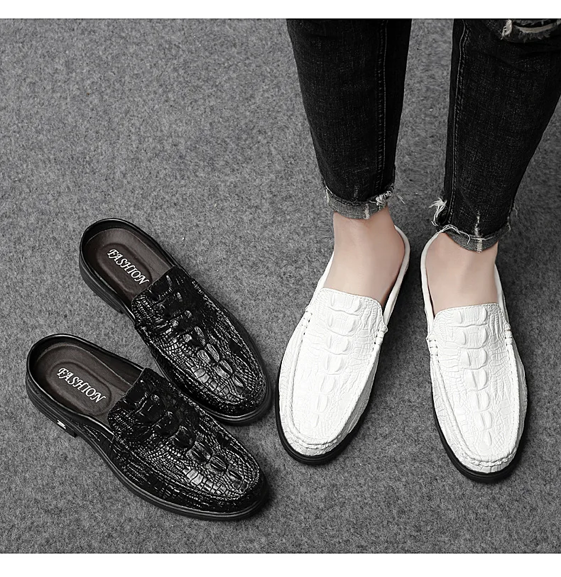 

Мужские кожаные мюли-полуботинки, повседневные модные элегантные мокасины больших размеров для прогулок, новинка 2026 года