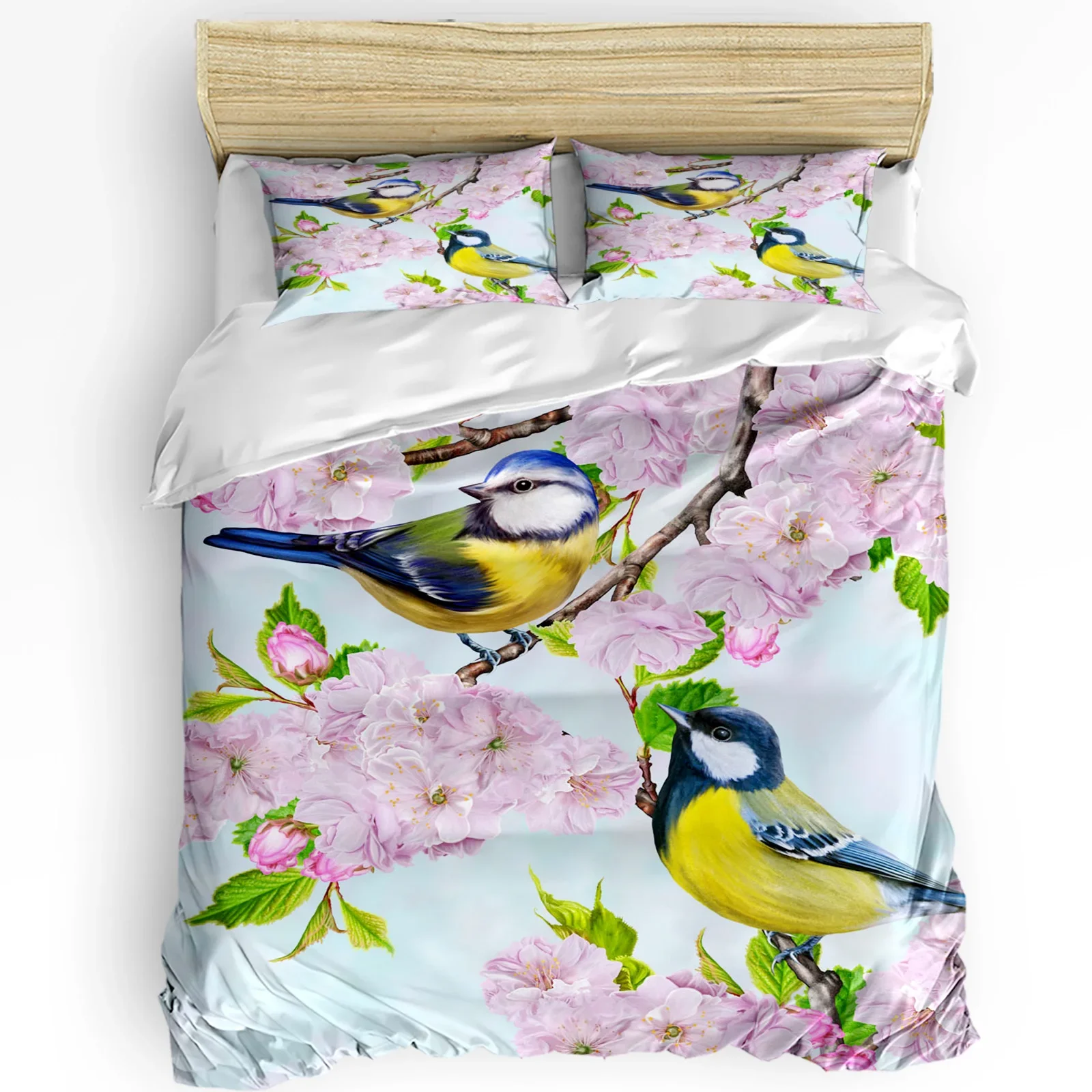 Oriole-funda nórdica con flor de melocotón y pájaro de primavera, juego de cama, funda de edredón para el hogar, fundas de almohada, juego de cama para dormitorio sin sábana