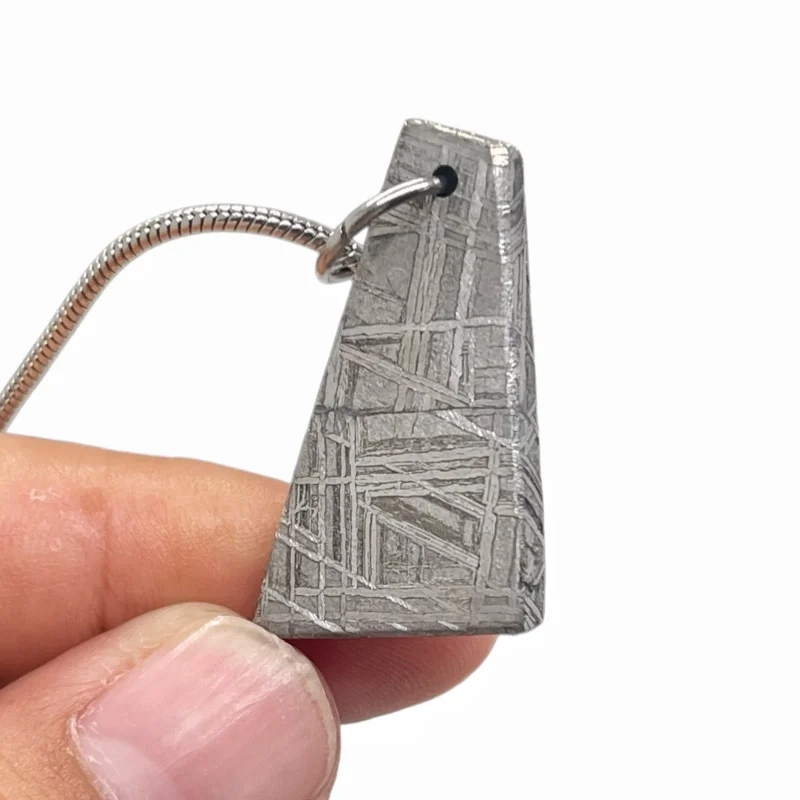 Gibeon Meteorite Pendant Acid Etched Widmanstatten Pattern Natural Iron Meteorite Tag Necklace Collectible Jewelry Gift