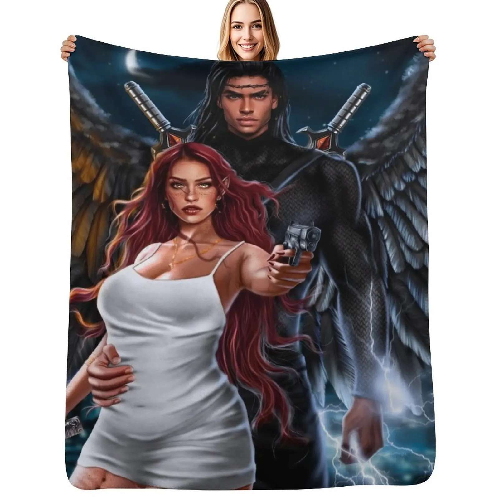 

Bryce Quinlan, Hunt Athalar and Lehabah from Crescent City Throw Blanket Warm Napping Blanket for Office Couch Bed