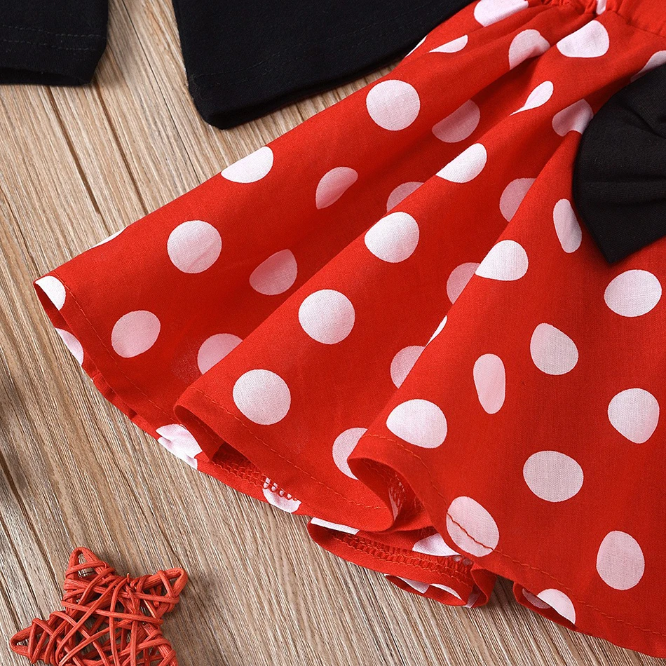 2024 Girl Dress with Headband Baby Clothing Set Kid Dots Cosplay Tops and Skirt Children Black Red Outfit Minnie Bowknot Costume