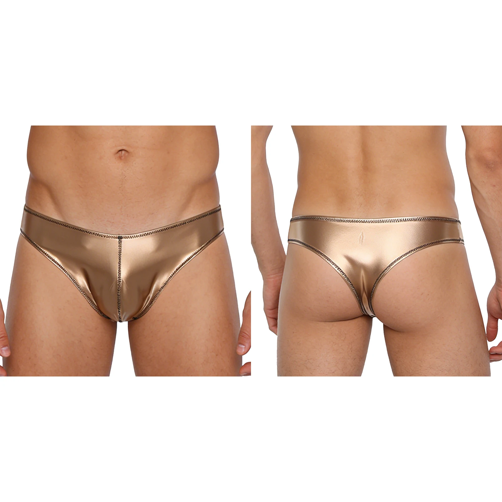 

Men Daily Casual PU Leather Briefs Panties Low Waist Bugle Pouch Mini Bikini Underpants for Beach Pool Party Males Underpants