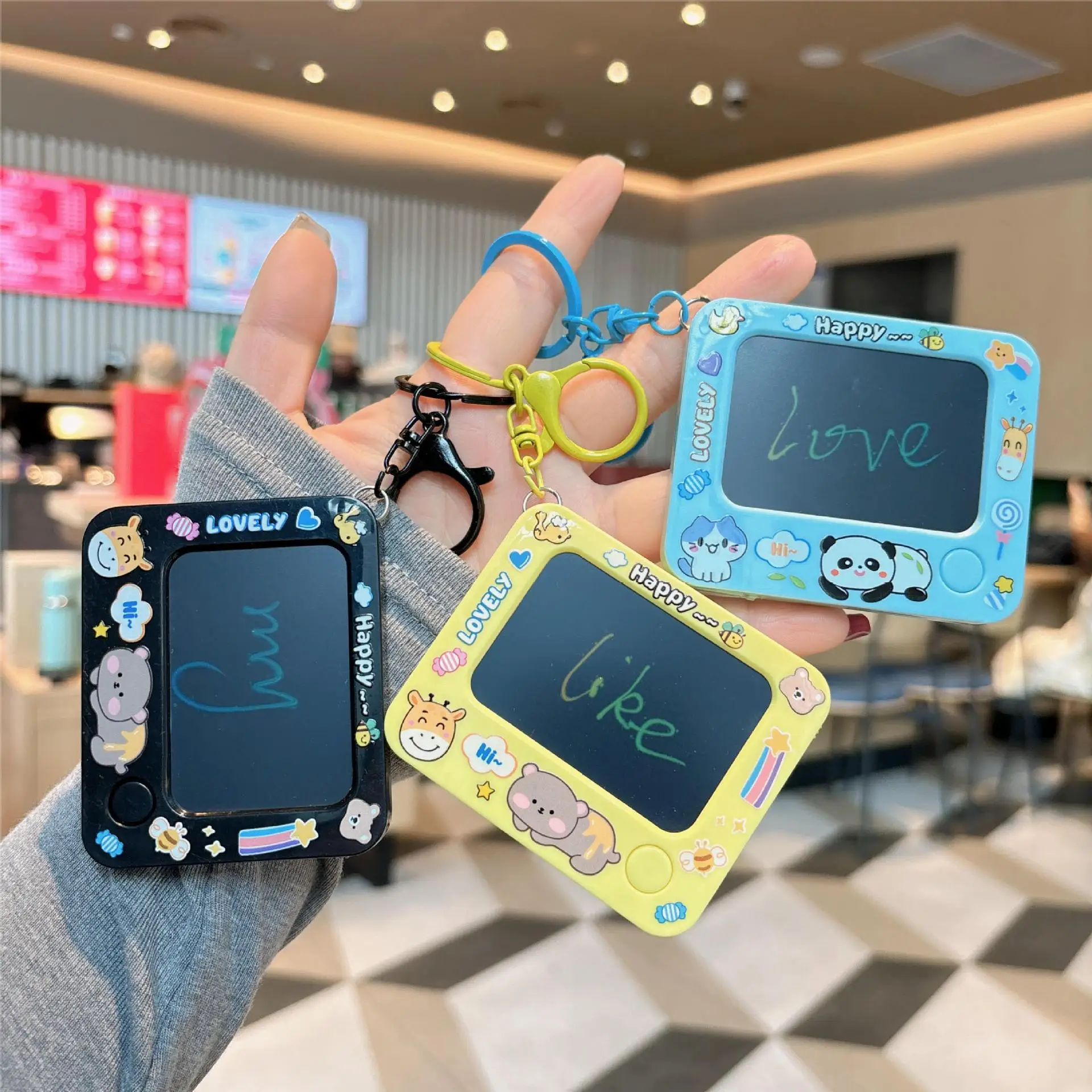 Mini Drawing Board Keychain Cartoon Graffiti Writing Board Pendant Car Keychain Girls Bag Pendant Cute Small Gift
