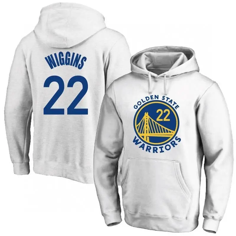 Autumn and Winter No. 22 Wiggins Jersey Basketball Training Jersey Pullover Hooded Sweater Loose Hoodie Warriors Fans Men