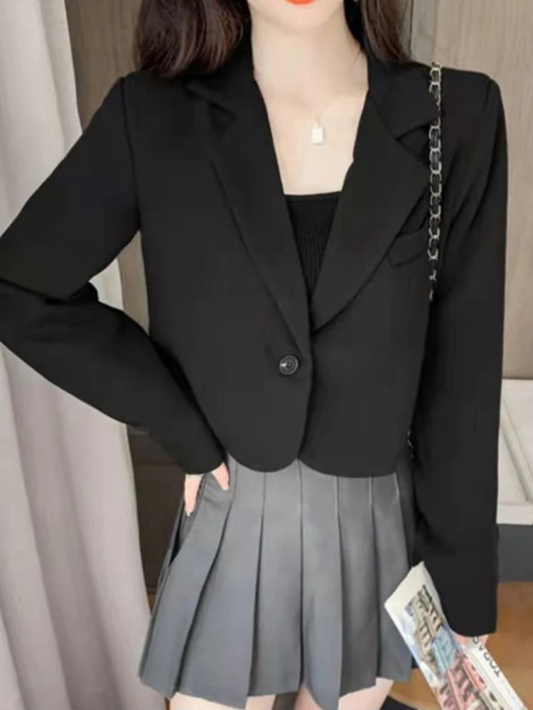 Jmprs Fashion Single Button Women Cropped Blazer Korean Long Sleeve Elegant Suit Jacket Office Ladies Female Khaki Coat