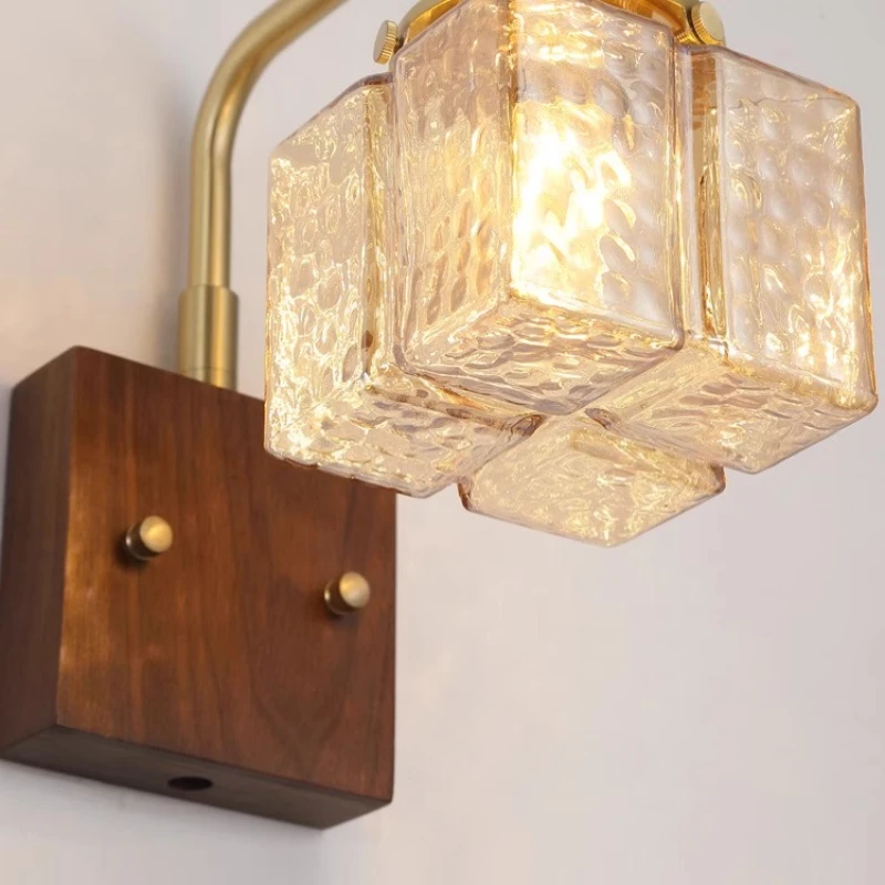 

Vintage Brass Glass Wall Lamp Light Luxury and Simple Bedroom Creative Nordic Style American Style Lighting At The Bedside