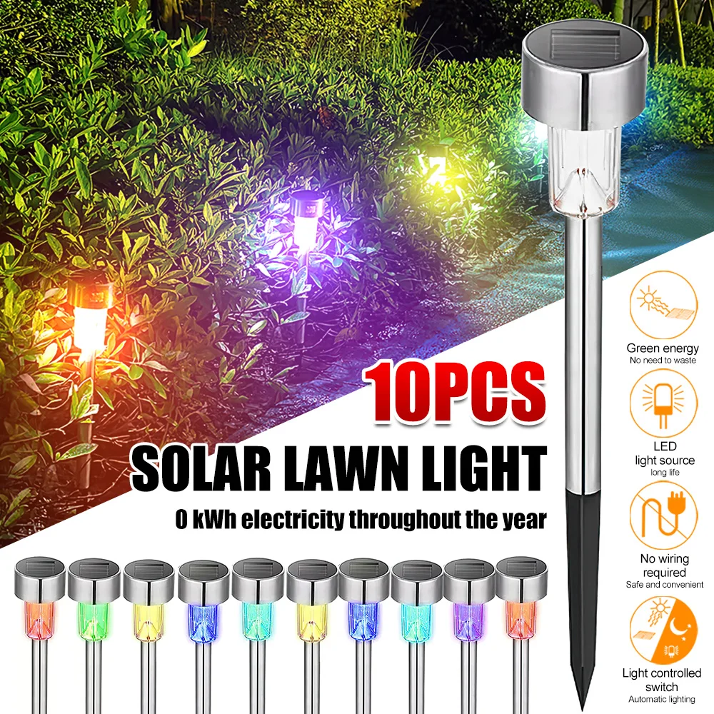 10pcs Outdoor Solar Lights Waterproof Garden Landscape Lawn Decoration Solar Powered Lamp Changing Color Patio Decor LED Lamp