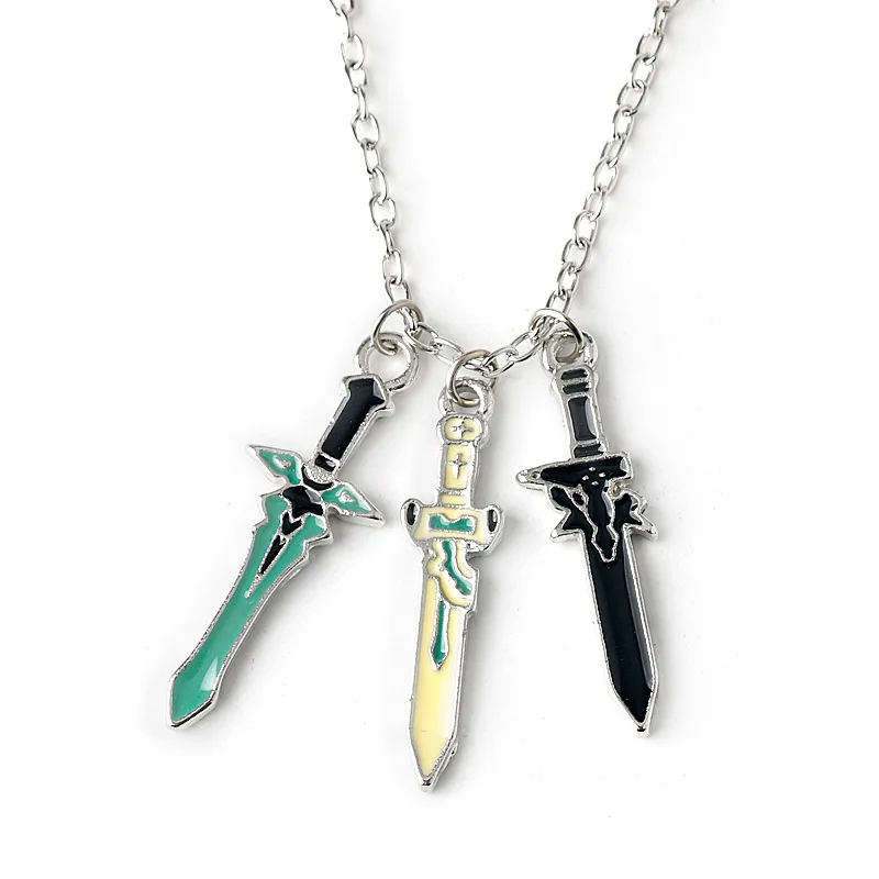 Novedad de Moda: Set de 3 Piezas de Joyería de Anime Sword Art Online - Collar de Cosplay de Asuna y Kirito con Cruz Esmaltada - Venta al por Mayor