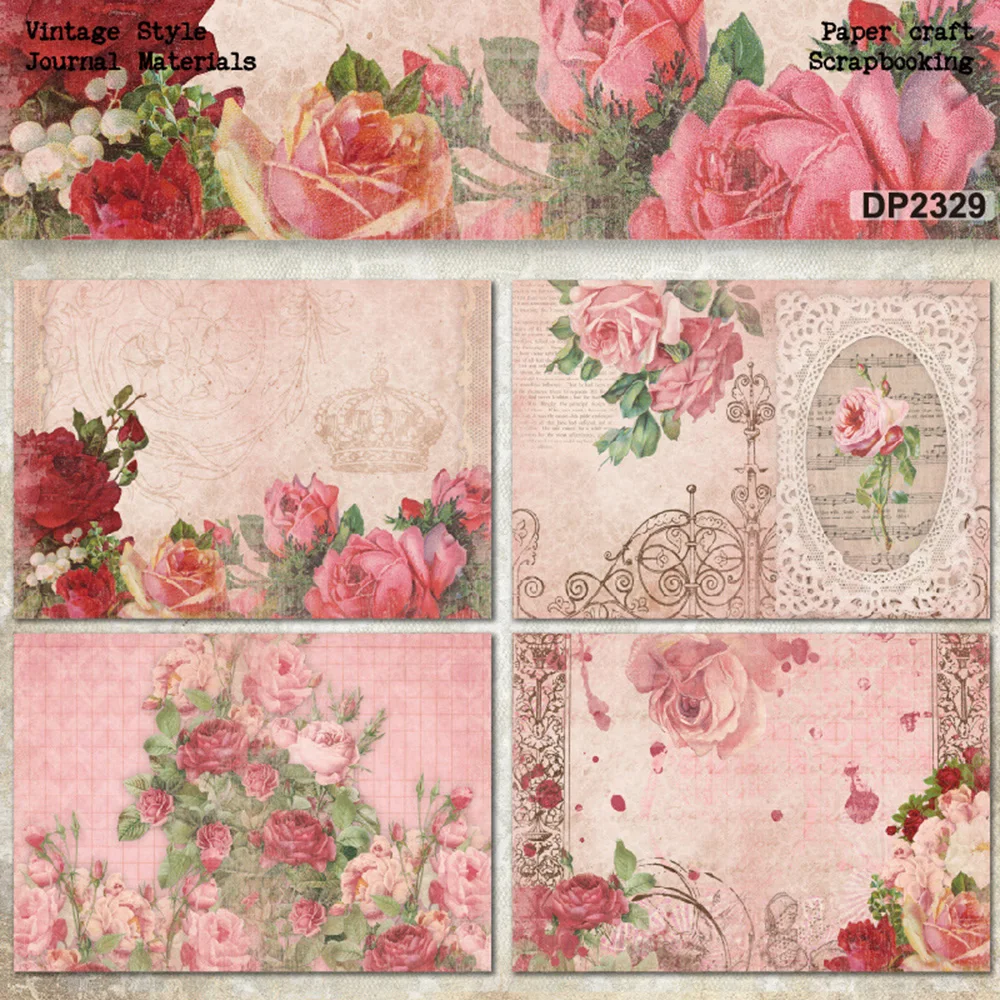 8Pcs/set Charm Flower Rose Printed Scrapbooking Paper Pack for Card Making Handmade Background Decorative Paper Crafts