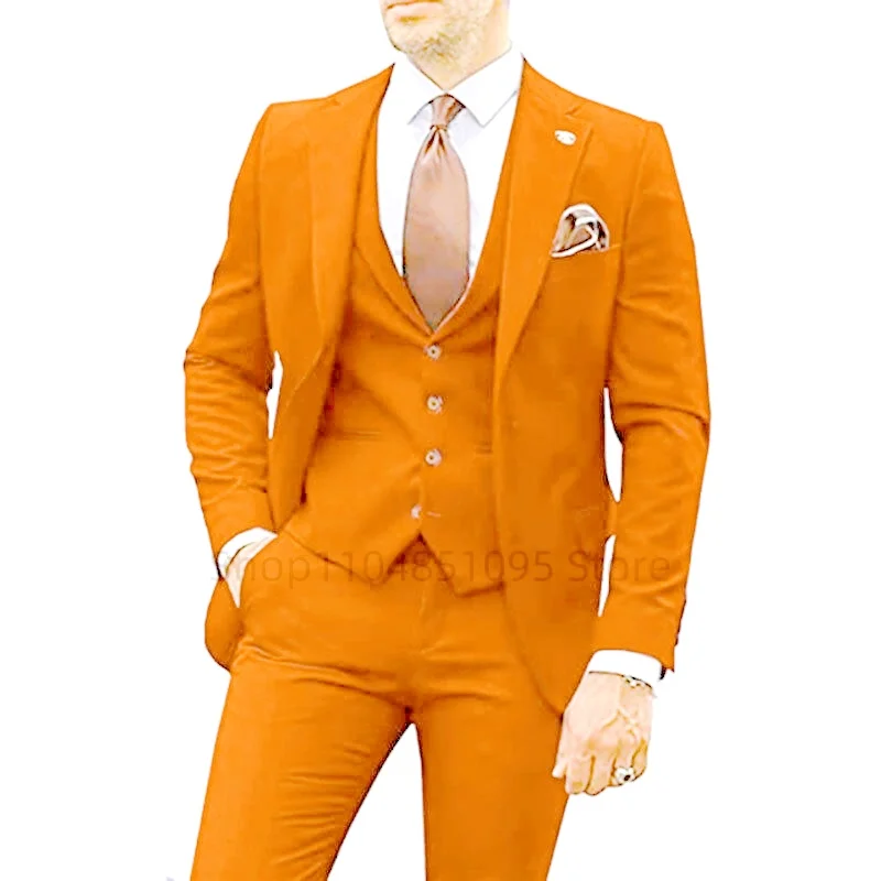 

Orange Wedding Men Suits 3 Piece Formal Groom Tuxedos for Prom Party Male Suits Fashion Business Clothing Set Jacket Pants Vest