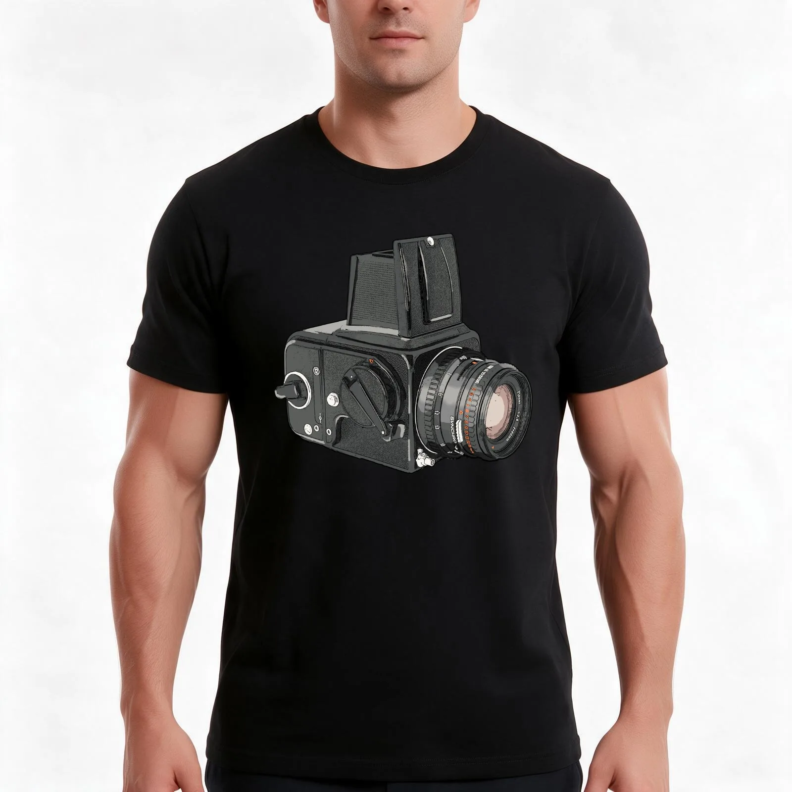 Hasselblad analog camera drawing T-Shirt, Summer Casual Cotton Tee, Oversized Streetwear Tops, Vintage Graphic Print