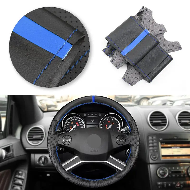 Hand Stitched Car Steering Wheel Cover For Mercedes Benz GL M R Class X164 W164 2009-2013 Perforated Microfiber Leather Trim