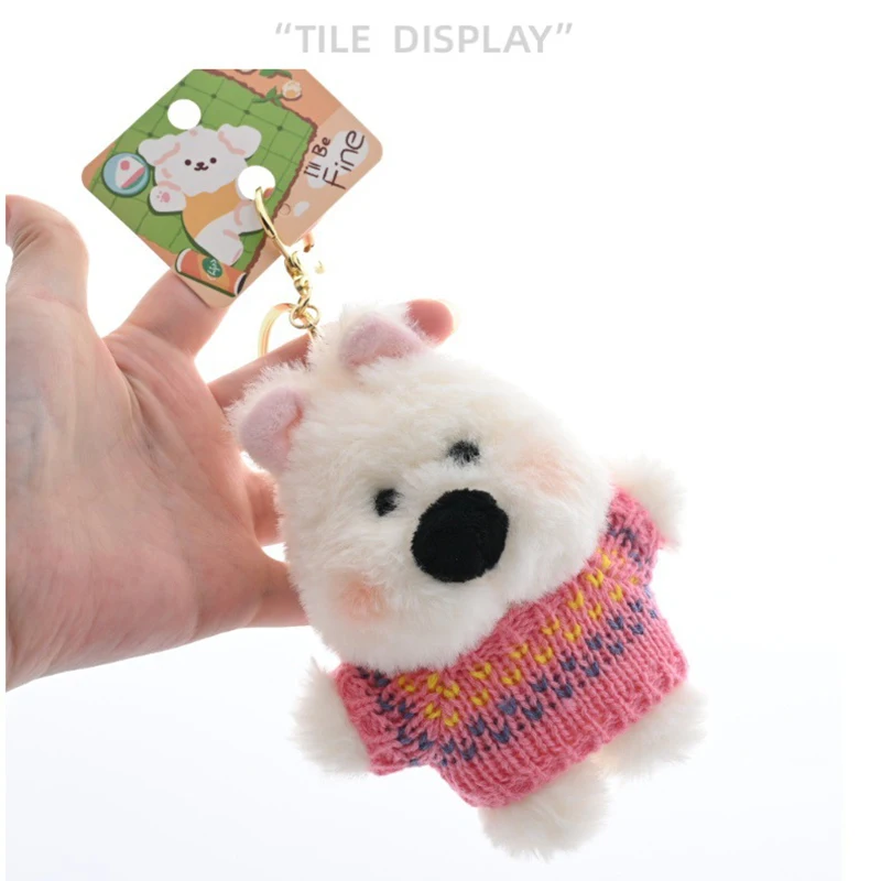 Cartoon Soft Cute Little White Dog Plush Doll Keychain Fun Sweet Jumper Puppy Doll Toy Bag Backpack Charm Children Birthday Gift