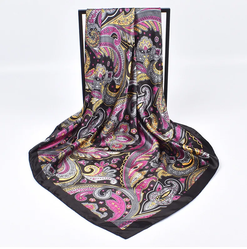 Hochwertige Seidenschals für Damen, quadratisch, Satin, Hijab-Schal, schlichtes Taschentuch, Schals, Wraps, Kopf, weibliches Stirnband, islamisches Halstuch – Detail 19
