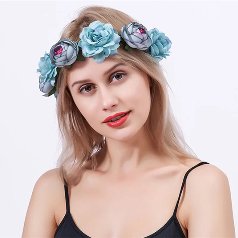 

Feminina Headwrap For Christmas Party Nigh Club Hair Accesories Blue Pink Imitation Rose Flower Novelty European And American