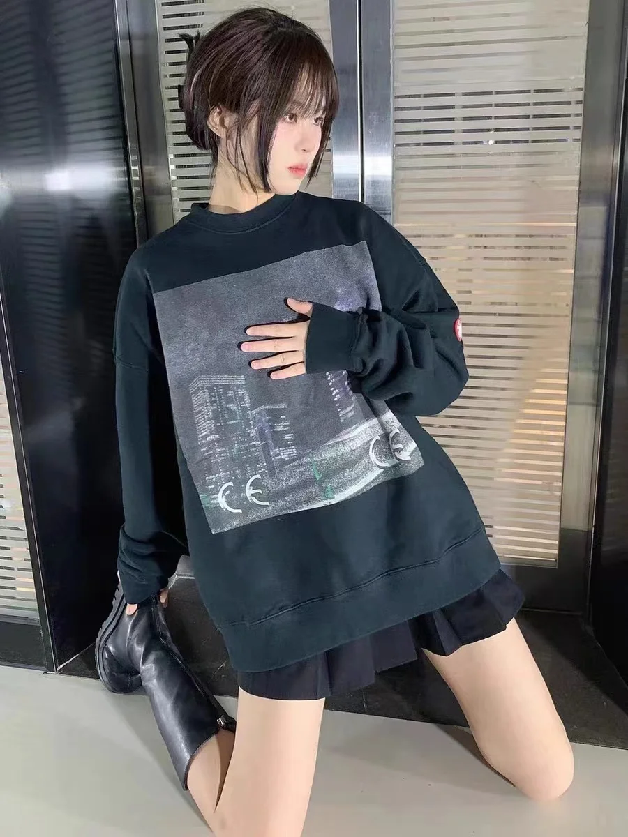 LIFE CAVEMPT Tokyo Night scape Long Sve Hoodie ex Harajuku Sle Cotton Polyester Printed Casual Sweatirt