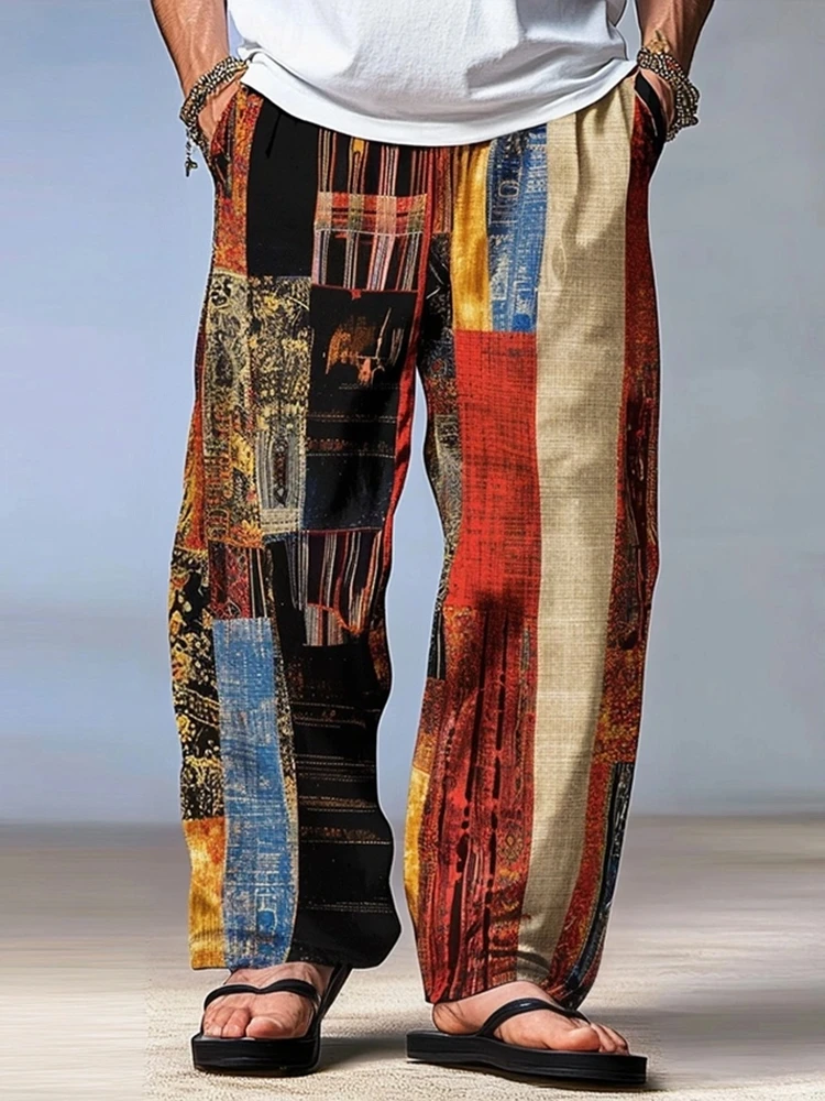Herrenhose, Strandhose, Kordelzug, elastische Taille, Sommer, 3D-Druck, Streifen, Grafikdrucke, Geometrie, Komfort, Freizeithose