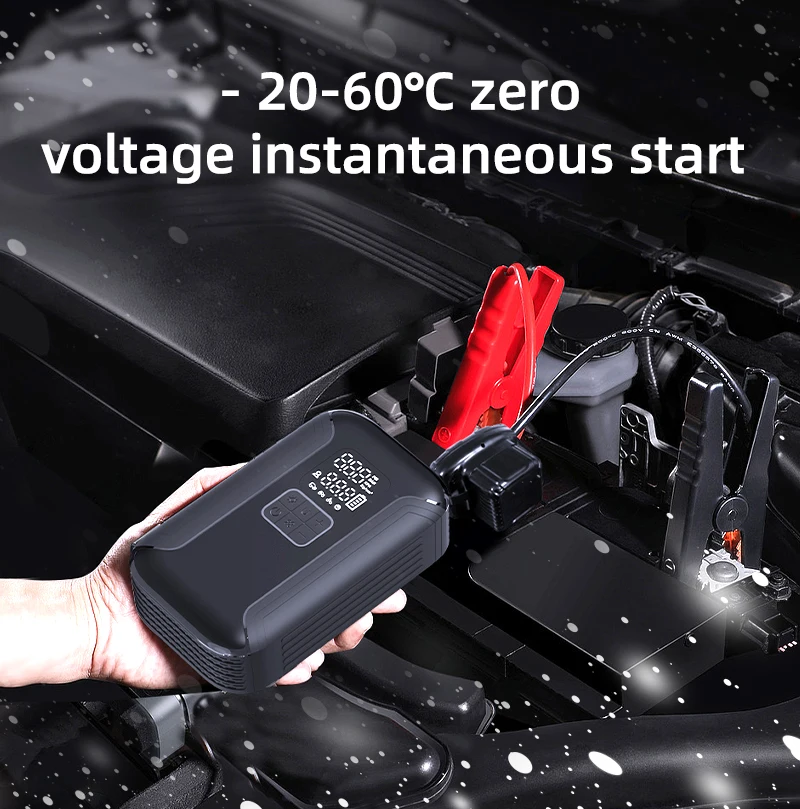 2 In 1 Tire Inflator Portable Air Compressor Portable Jump Starter Cordless Mini Bike Pump Multifunction Emergency Tool 8000mAh
