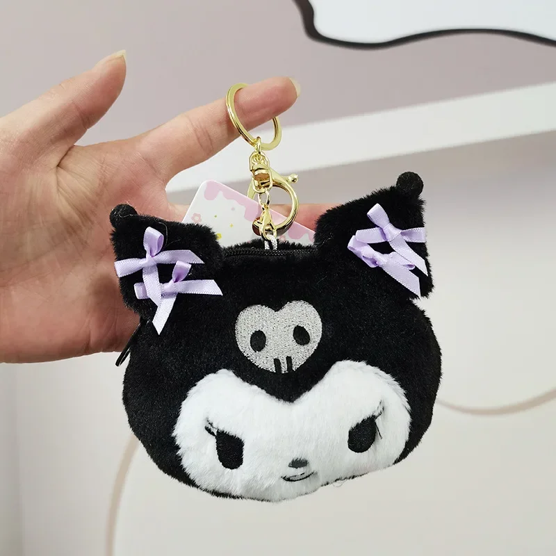 Sanrio Black Coin Purse Cute Kuromi Plush Keychain Kawaii Demon Kulomi Girl Bag Decoration Christmas Birthday Gifts for Kids