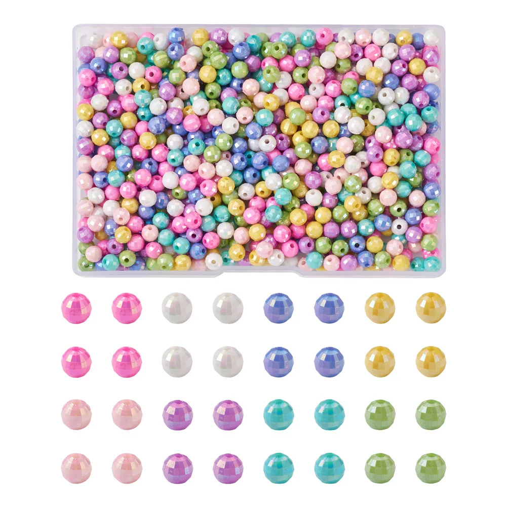 

800Pcs Colorful Faceted Acrylic Beads AB Color Plated Round Jewelry Beading Bracelet Necklace DIY Making Findings 6x5.5mm