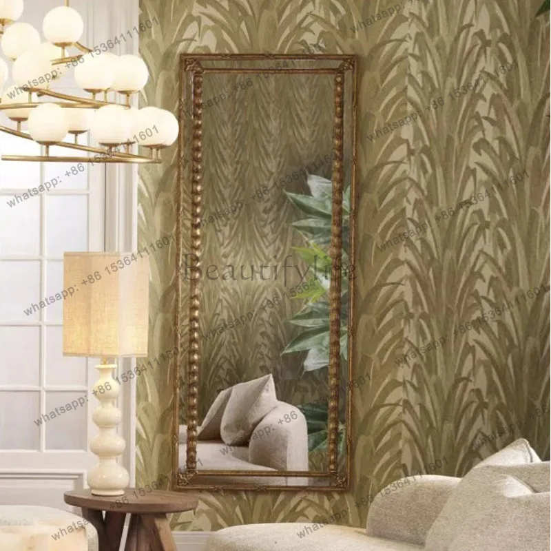 European retro full-body mirror home living room luxury diagonal wall floor mirror French high-end sense