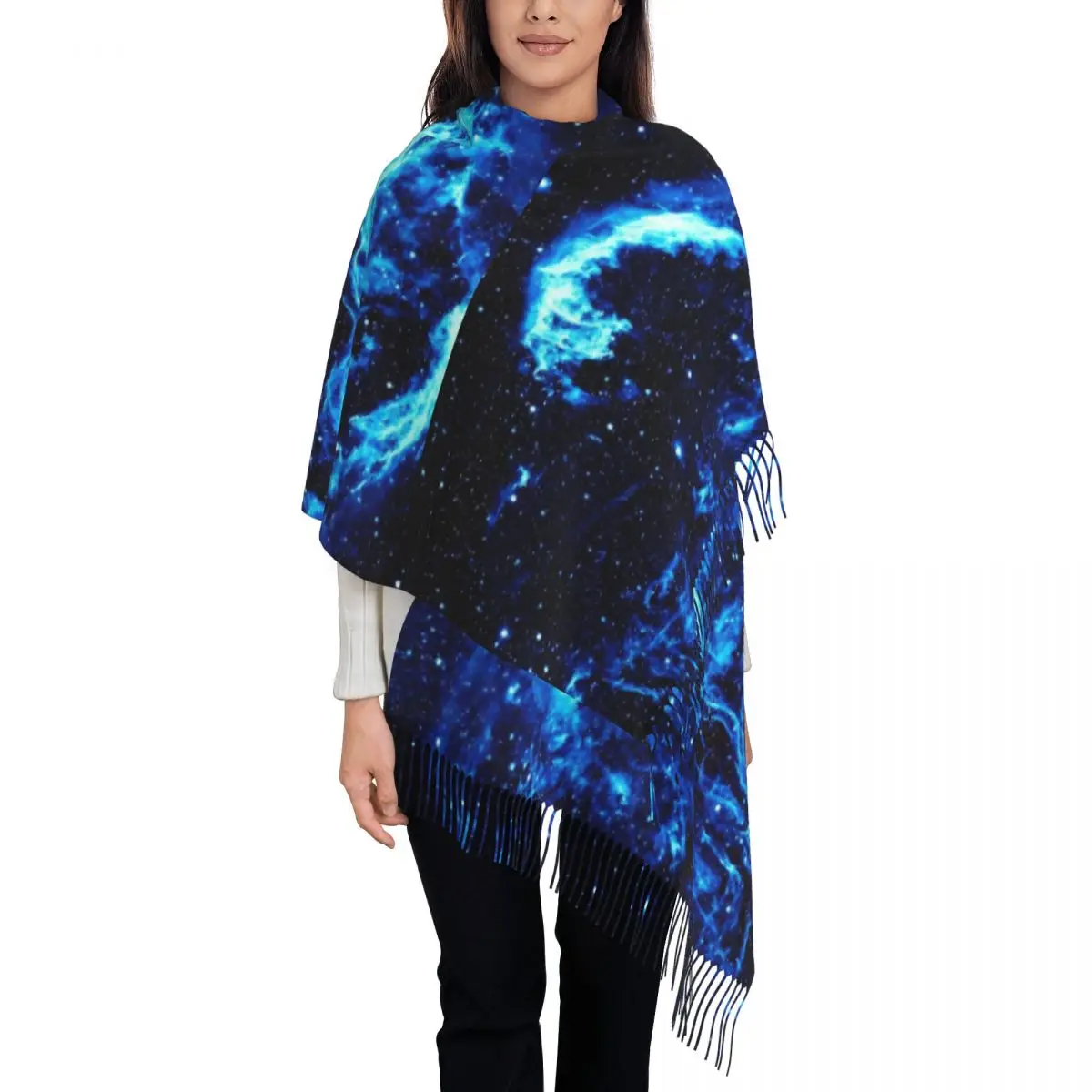 

Space Print Scarf Tassel Abstract Art Blue Warm Soft Shawls and Wraps Unisex Design Headwear Scarves Winter Luxury 2024 Foulard