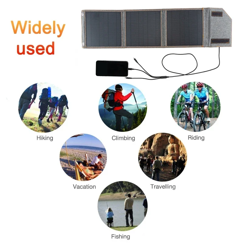 Solar Panel Folding Bag USB Output 15W 50W 5V Solar Battery Charger Waterproof Smart Phone Watch Power Bank for Traveling Hiking