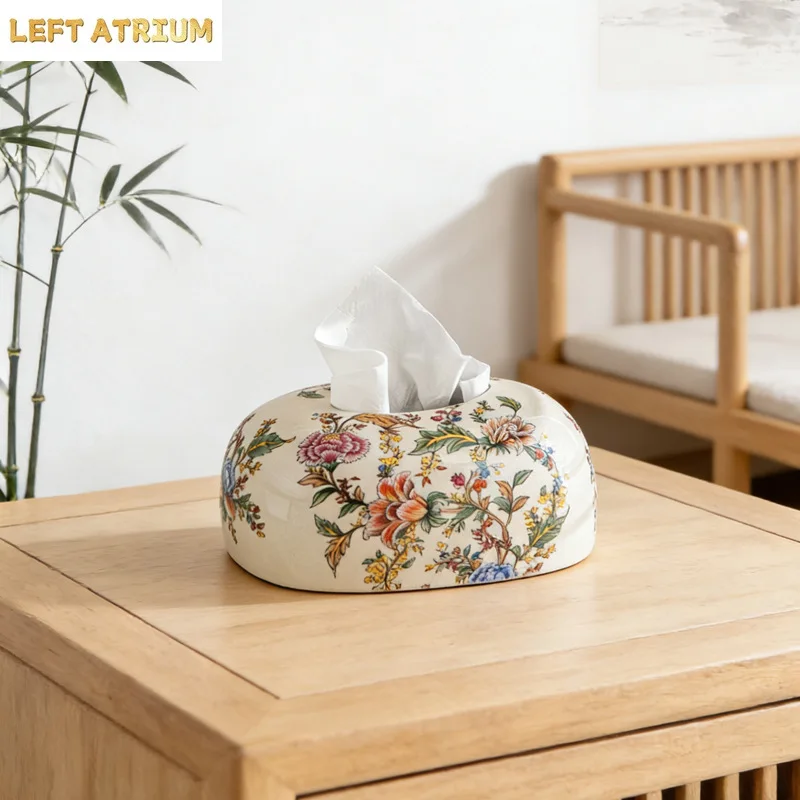 Vintage Ceramic Tissue Boxes Elegant Morden Nordic Tissue Boxes Luxury Hand Painting Design Napkin Cases Kitchen Decorations